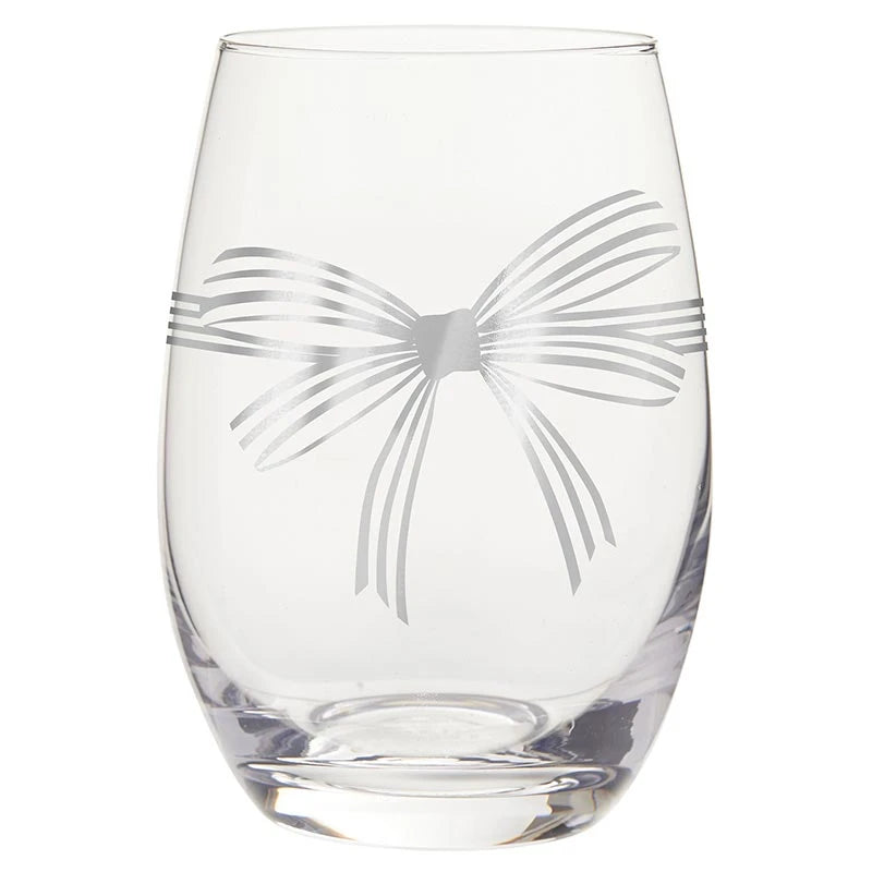 Stemless Wine Glass - Silver Bow