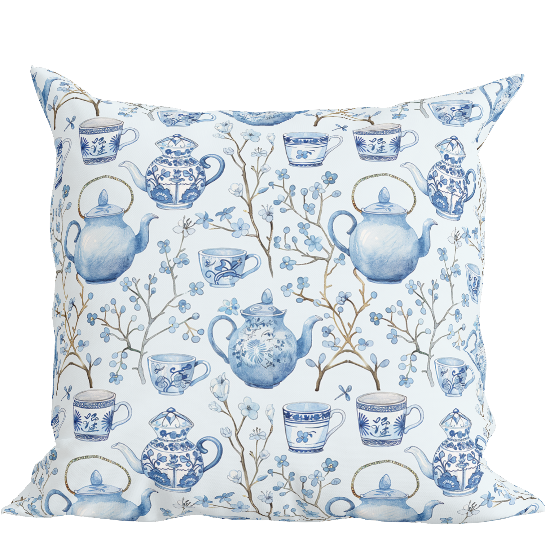 Blue Chinoiserie Pillow in Tea Time