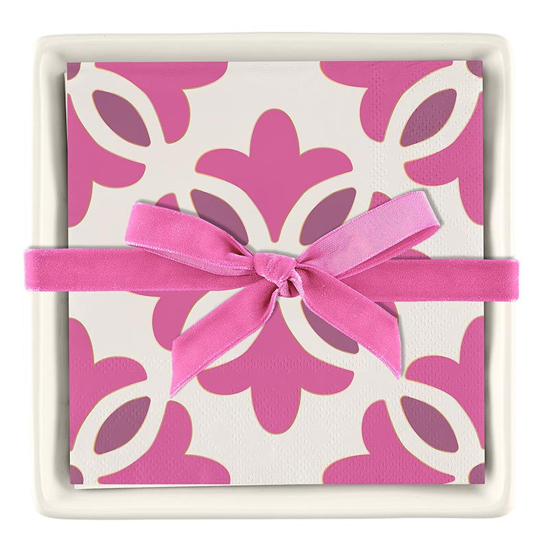 Ceramic Napkin Tray + Napkins - Moroccan Tiles