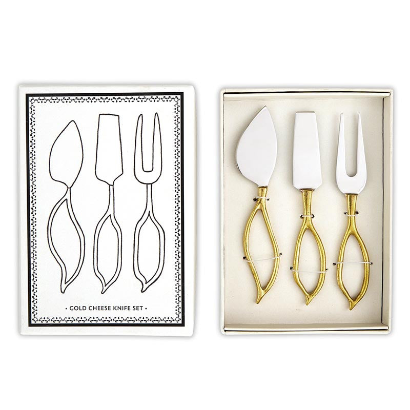 Leaf-Shaped Handle Cheese Knives - Gold