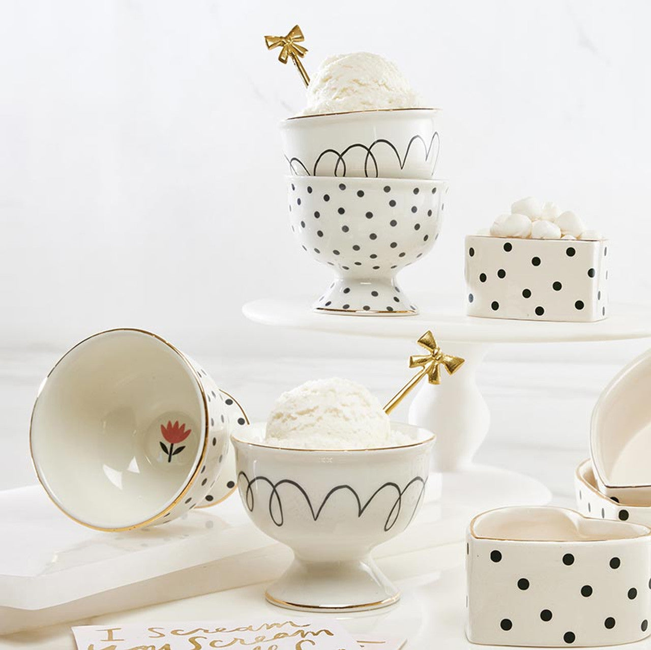 Ceramic Ice Cream Bowl - Polka Dots