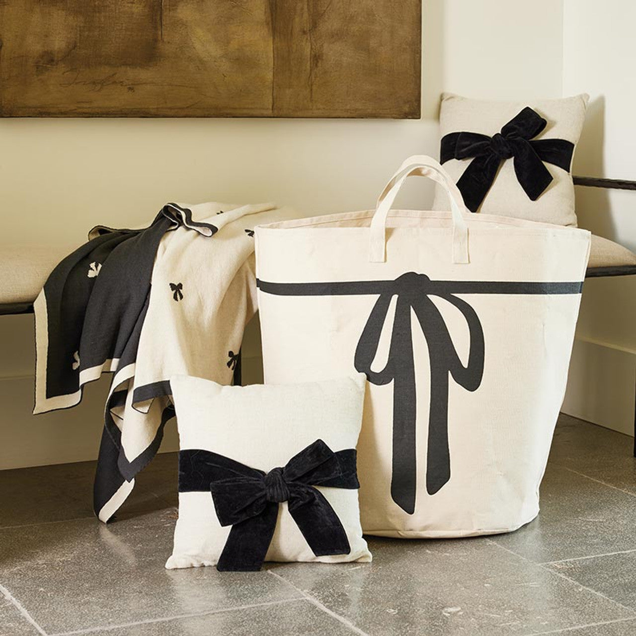 Large Canvas Storage Tote - Bow