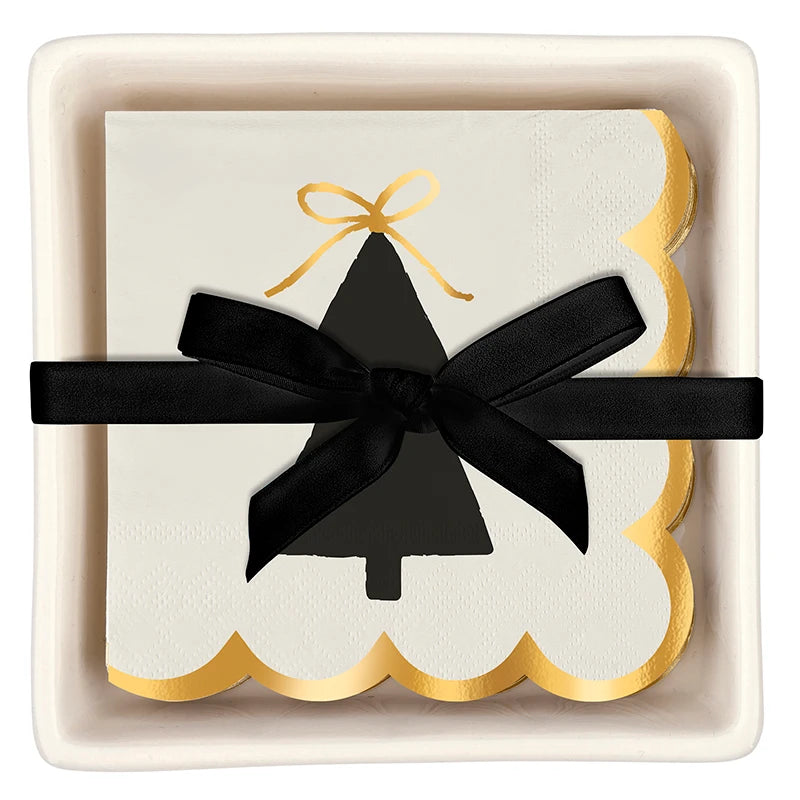 Ceramic Napkin Tray + Napkins - Bow Tree