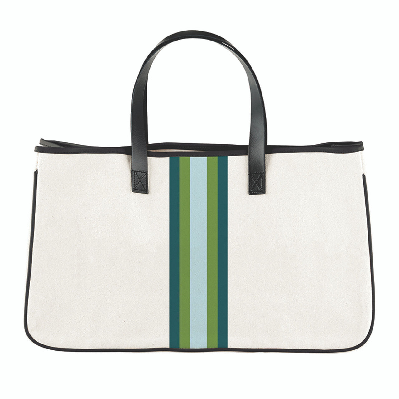 Racer Stripe Canvas Tote - Natural + Teal Stripes