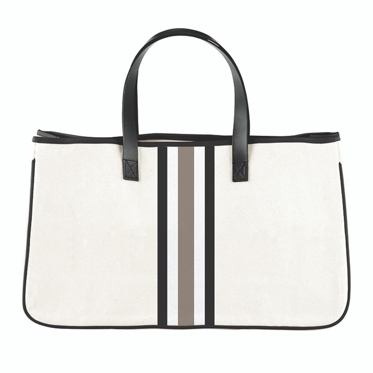 Racer Stripe Canvas Tote - Natural + Grey Stripes