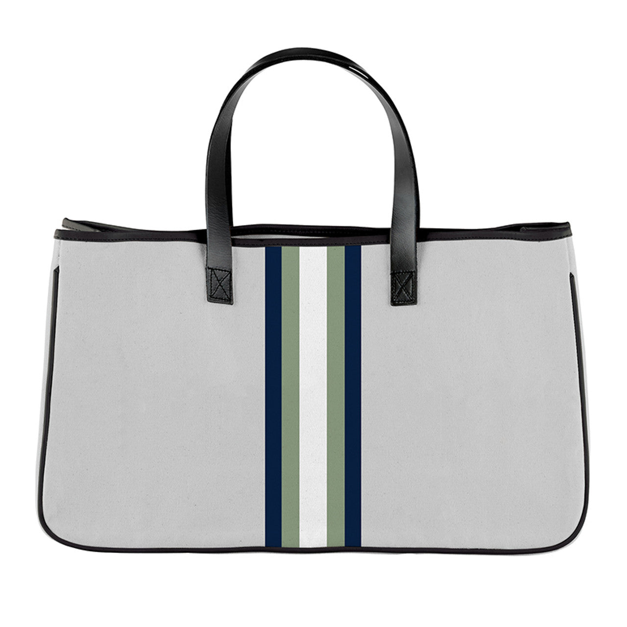 Racer Stripe Canvas Tote - Grey + White Stripes