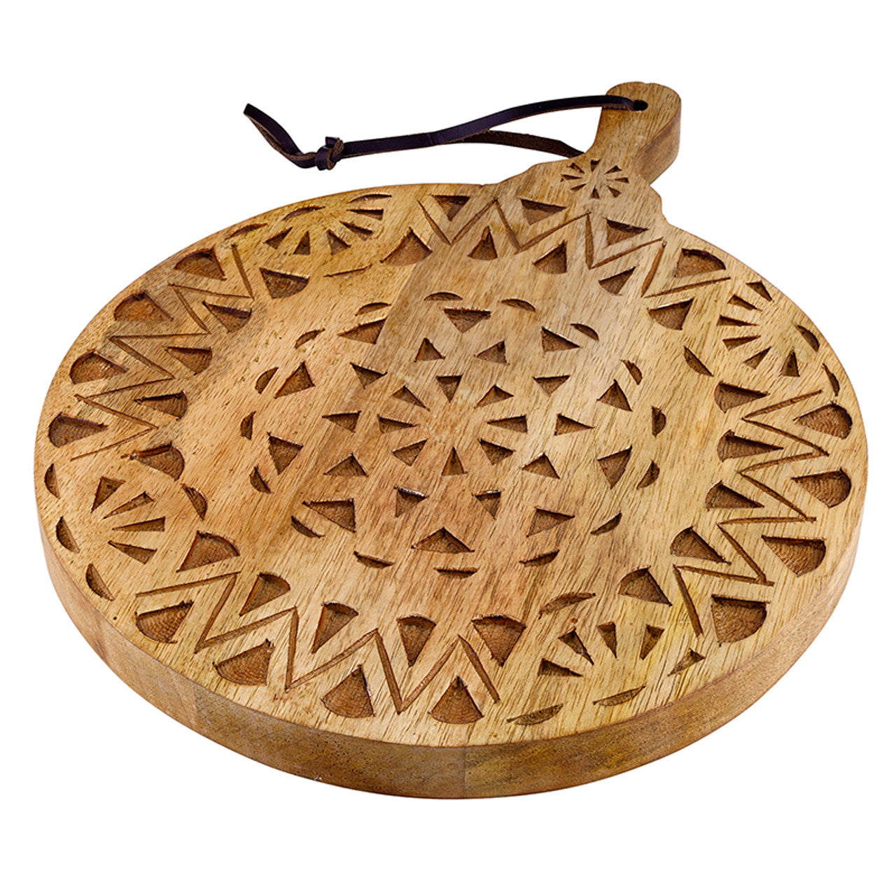 Round Wood Carved Board with Handle