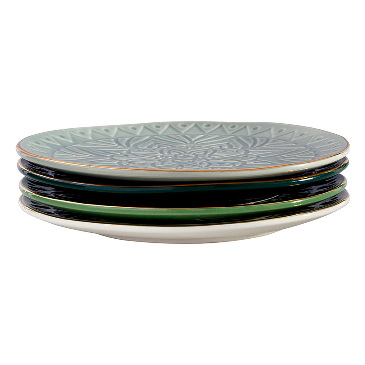 Green Gold Rim Stamped Appetizer Plates - Set of 4