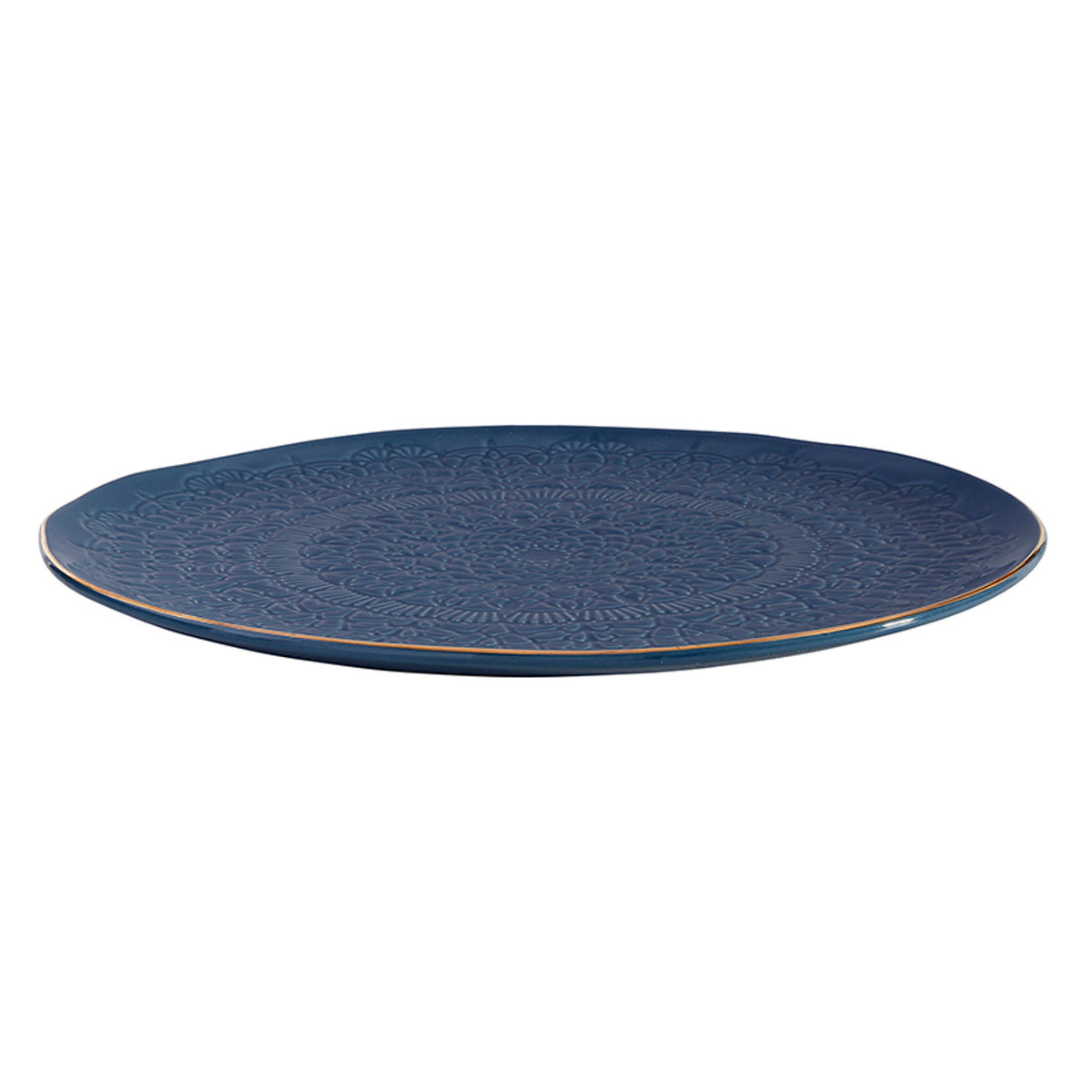 Gold Rim Stamped Ceramic Platter - 10" Dia