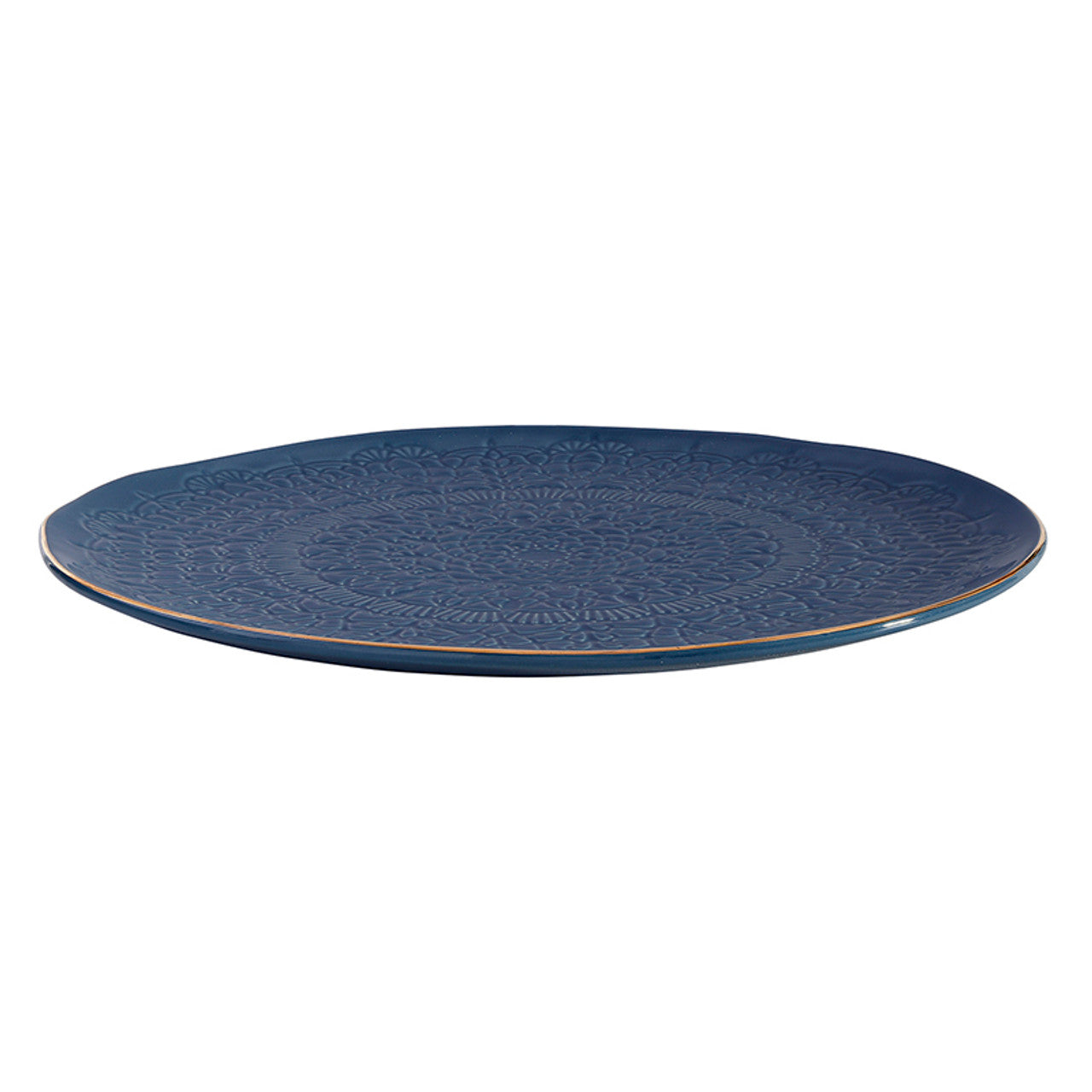 Gold Rim Stamped Ceramic Platter - 10" Dia