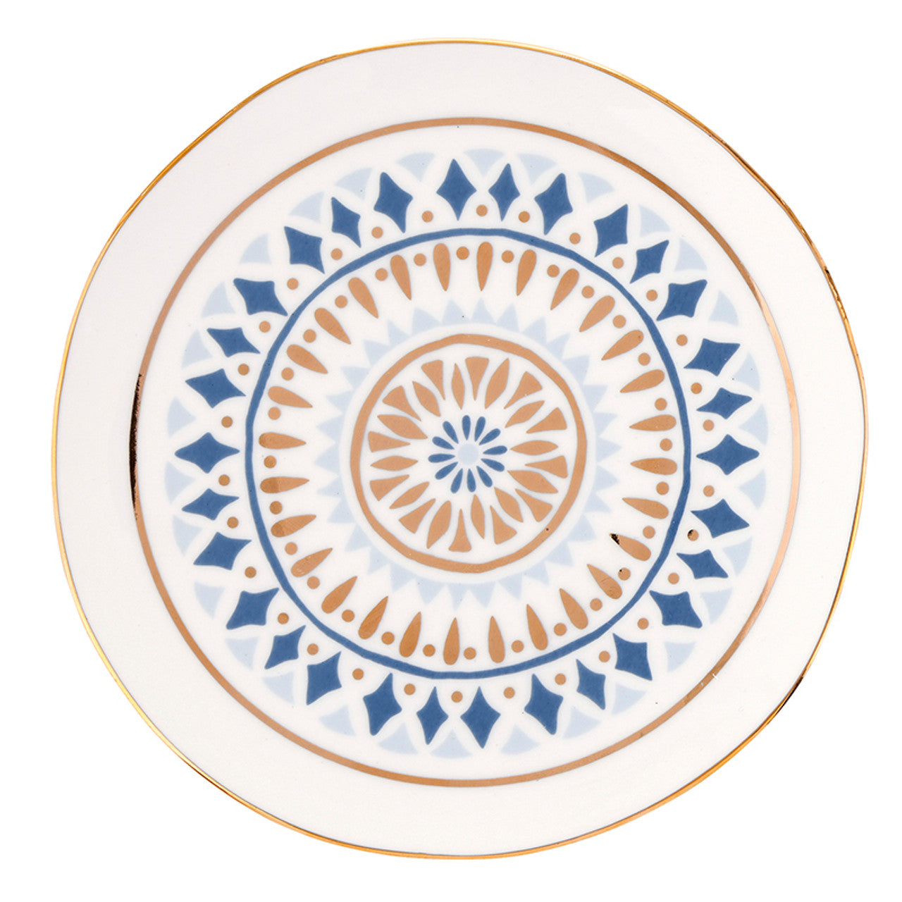 Ceramic Appetizer Plates - Printed Blue Pattern - Set of 4