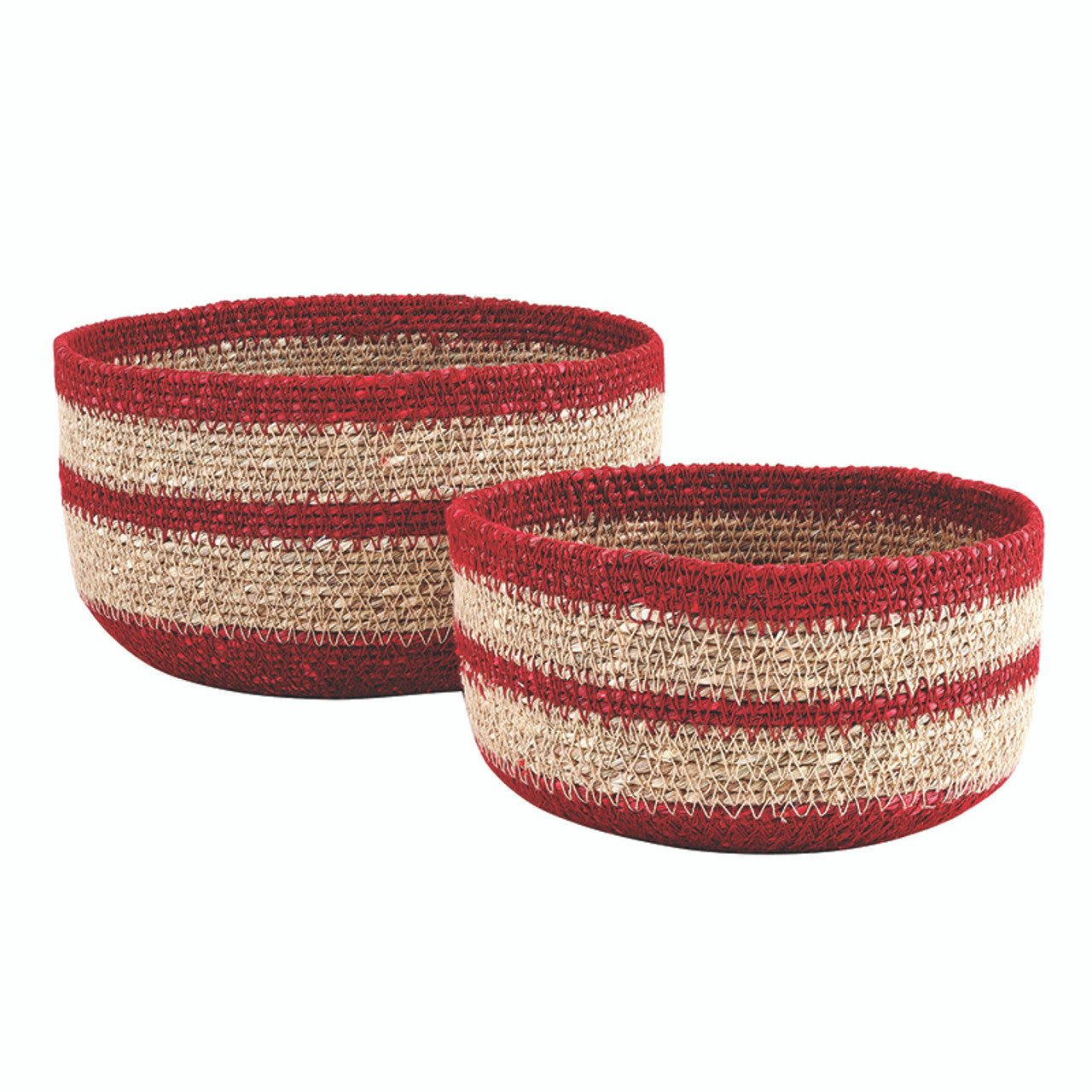 Red Rim Seagrass Basket - Set of 2