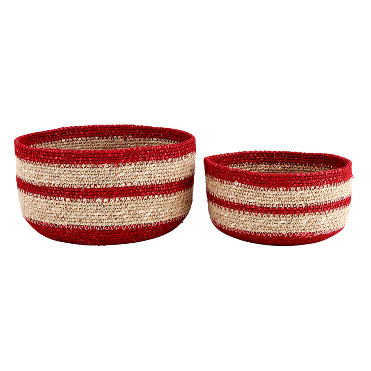 Red Rim Seagrass Basket - Set of 2
