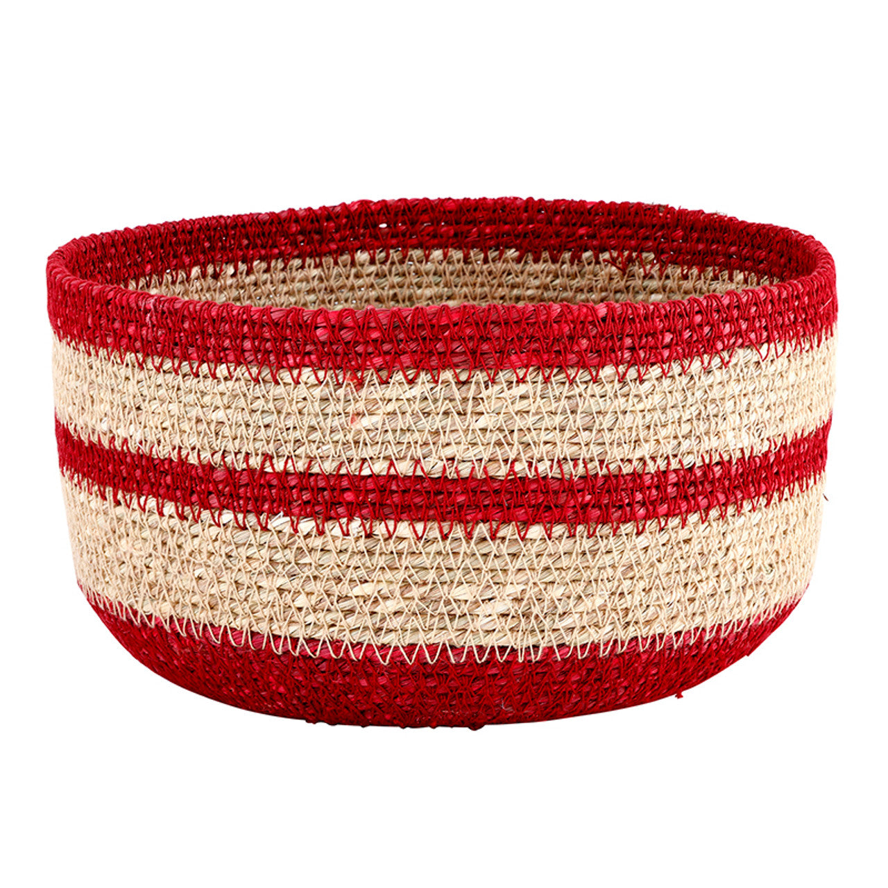 Red Rim Seagrass Basket - Set of 2