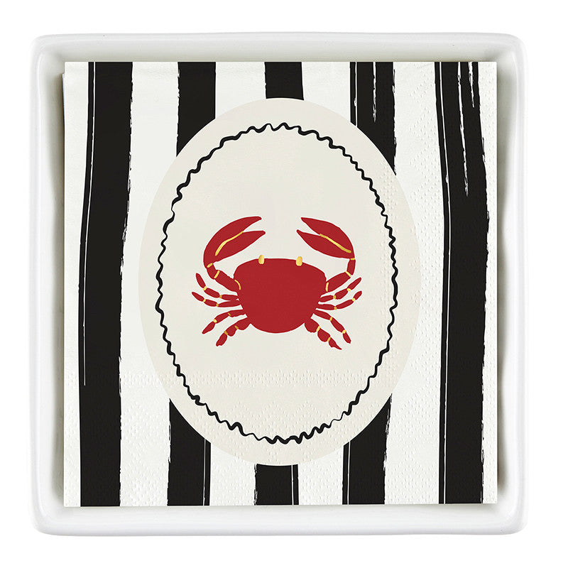 Ceramic Napkin Tray + Napkins - Striped Crab