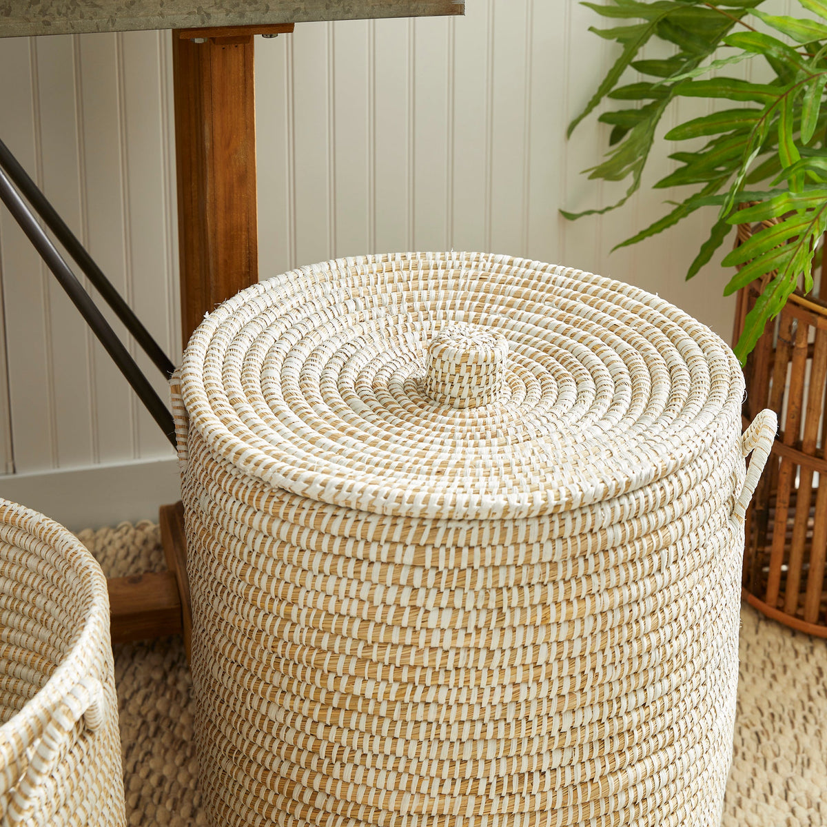 Rivergrass Hamper Baskets with Lids, Set of 2