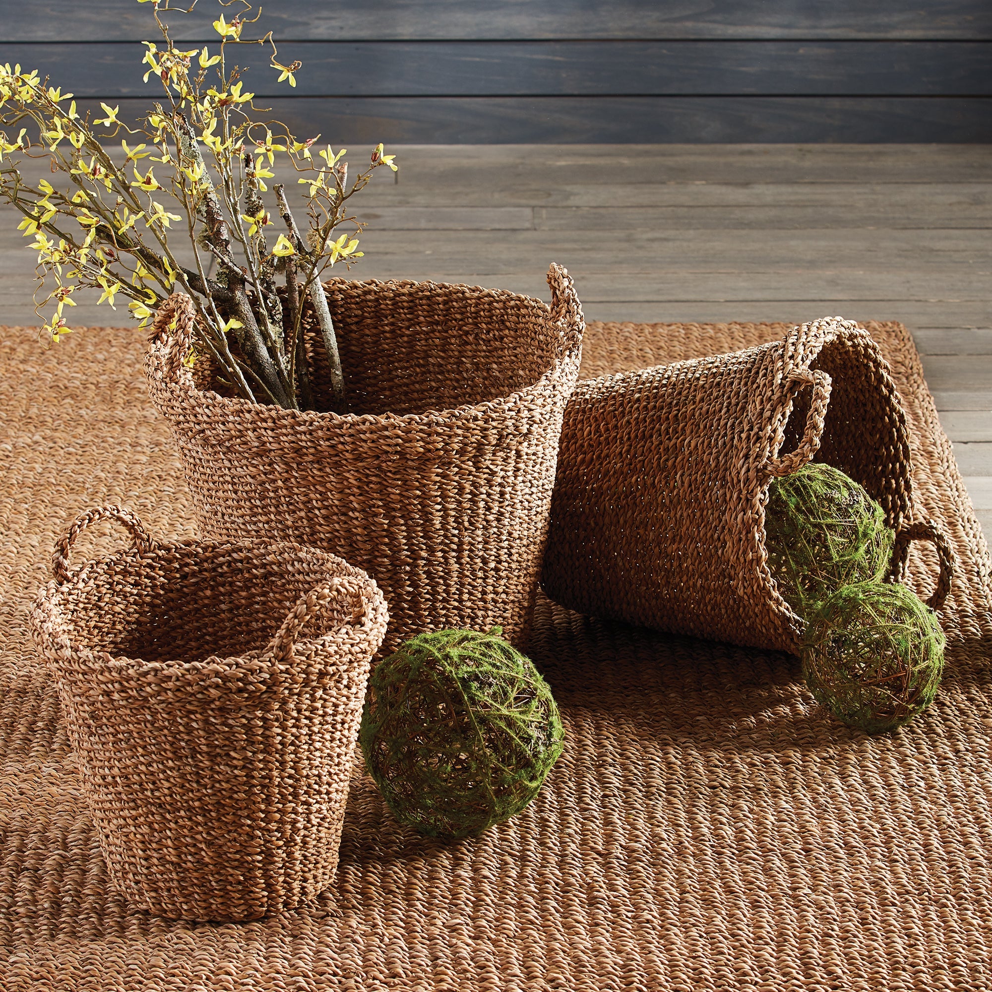 Seagrass Tapered Baskets with Handles, Set of 3