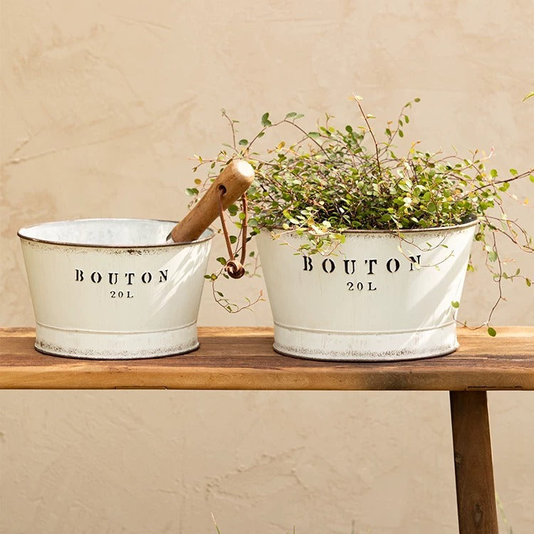 White Vintage Trough Metal Planter