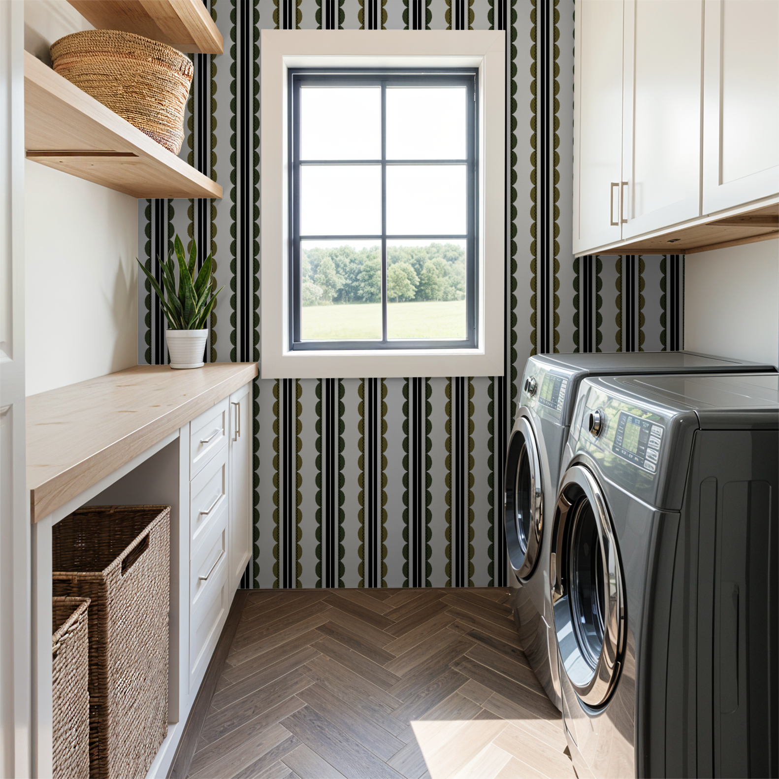 Sunday Scallop (Olive and Dark Green) Wallpaper