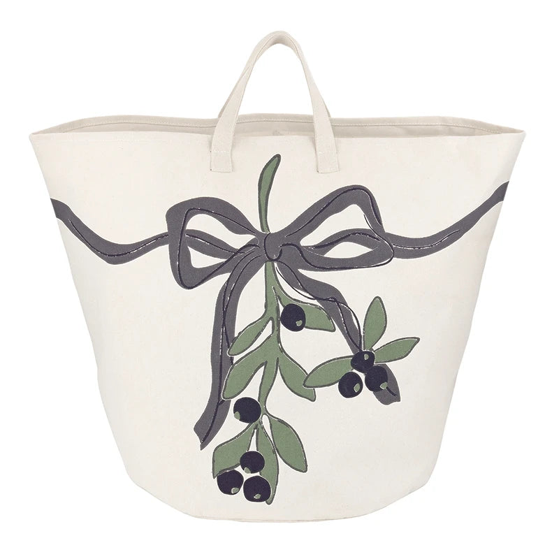 Large Canvas Storage Tote - Mistletoe