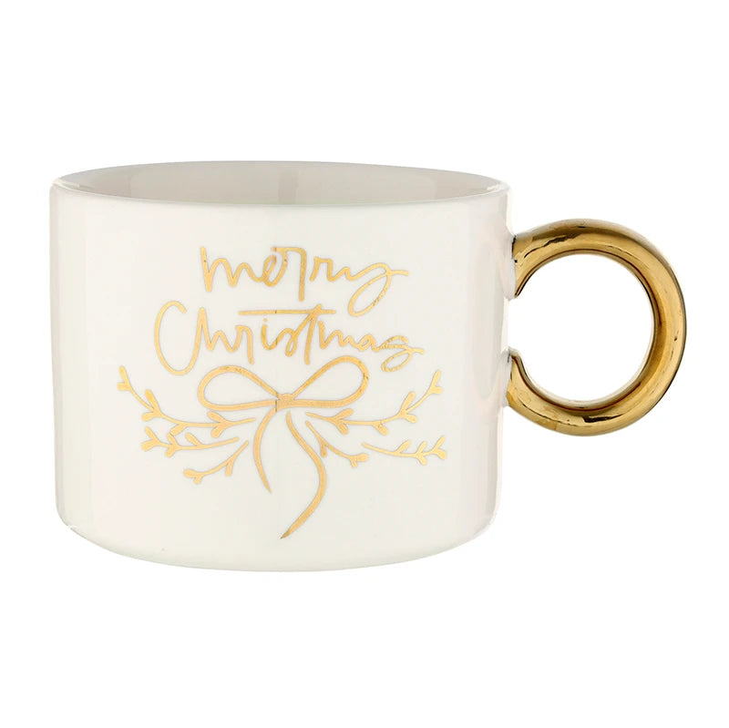 Ceramic Mug with Gold Handle - Merry Christmas