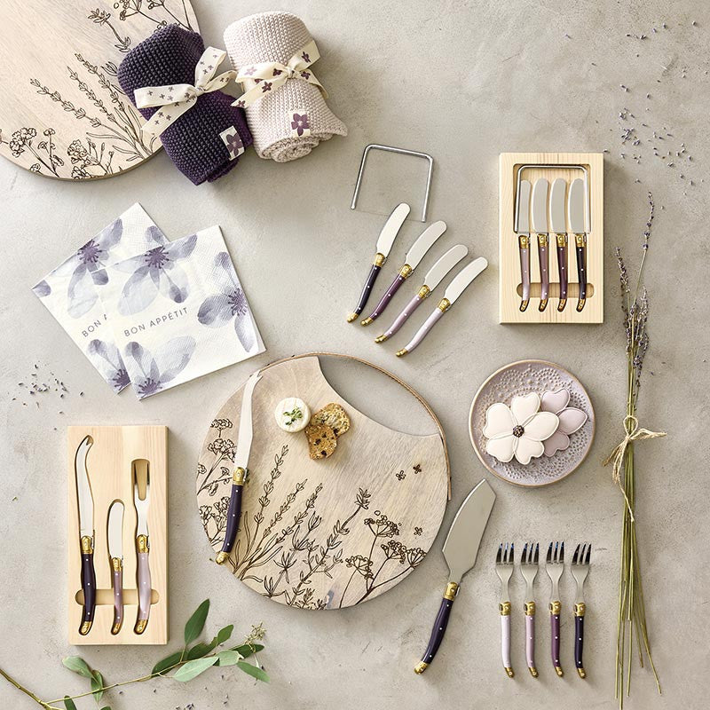 Lilac Ombre Cheese Serving Set in Wood Tray - Set of 5