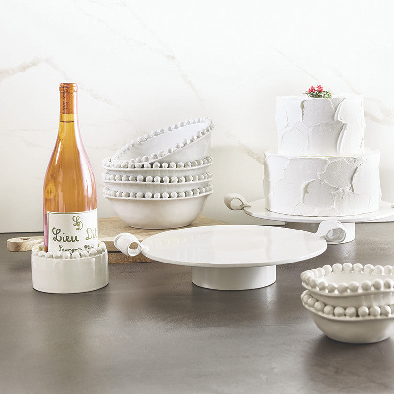 Ceramic Ribbon Handle Pedestal - White