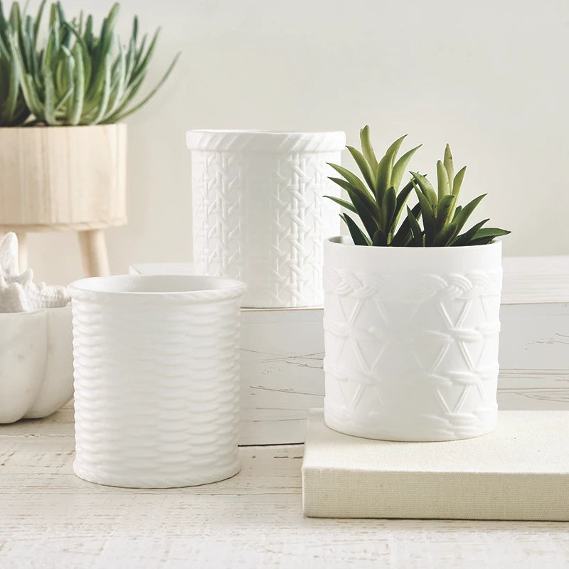 Face to Face Ceramic Embossed Vase - Wicker