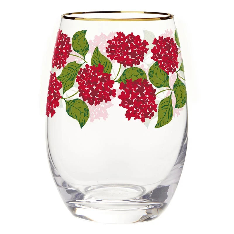 Wine Glass in Tube Packaging - Red Hydrangeas