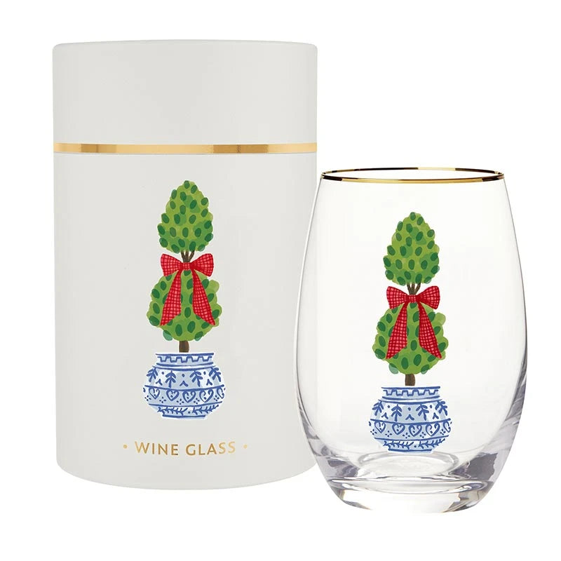 Wine Glass in Tube Packaging - Holiday Topiary