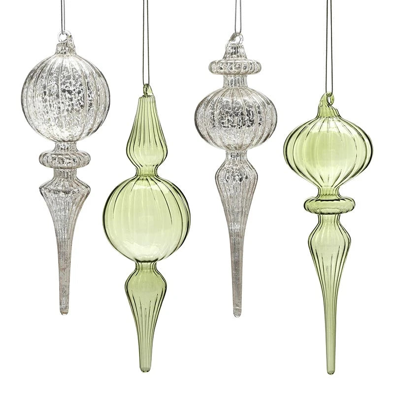 Finial Glass Ornament Set - Green Mist - Small