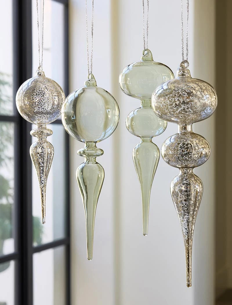 Finial Glass Ornament Set - Green Mist - Large