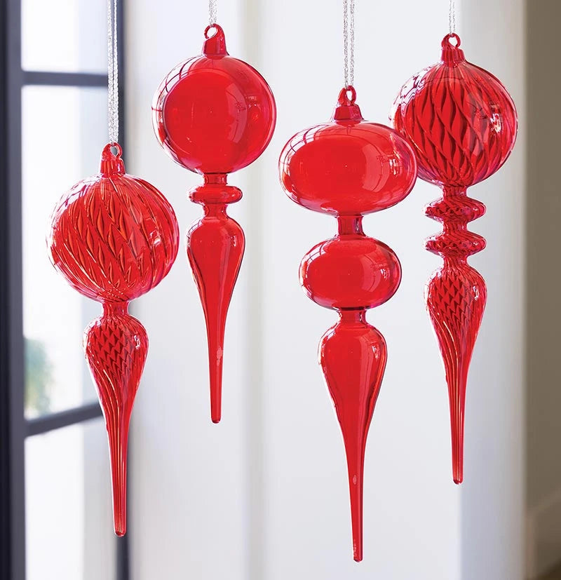 Finial Glass Ornament Set - Red - Large