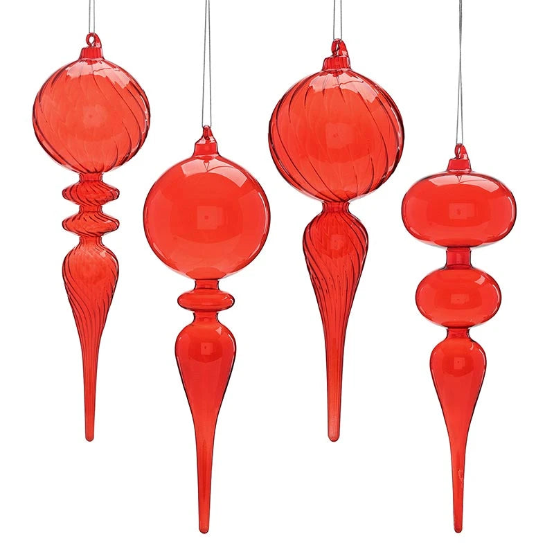 Finial Glass Ornament Set - Red - Large