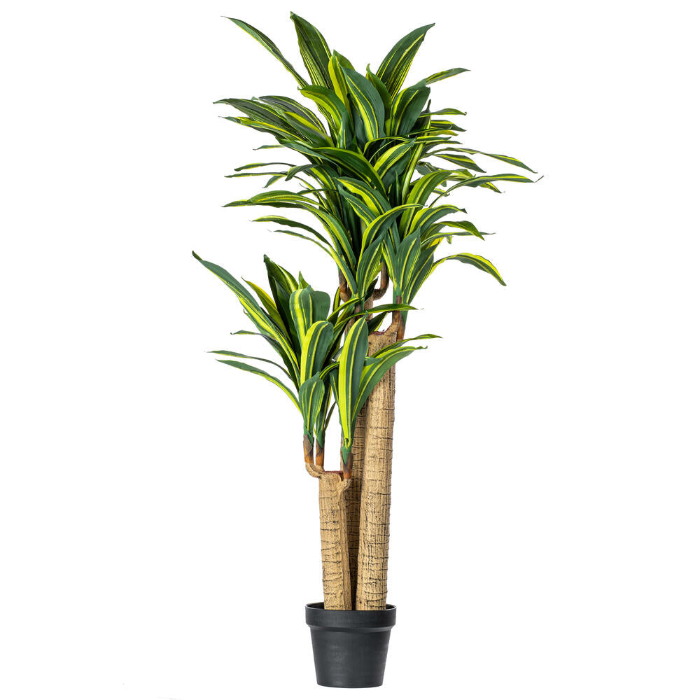 52" Artificial Potted Green and Yellow Real Touch Dracaena Tree