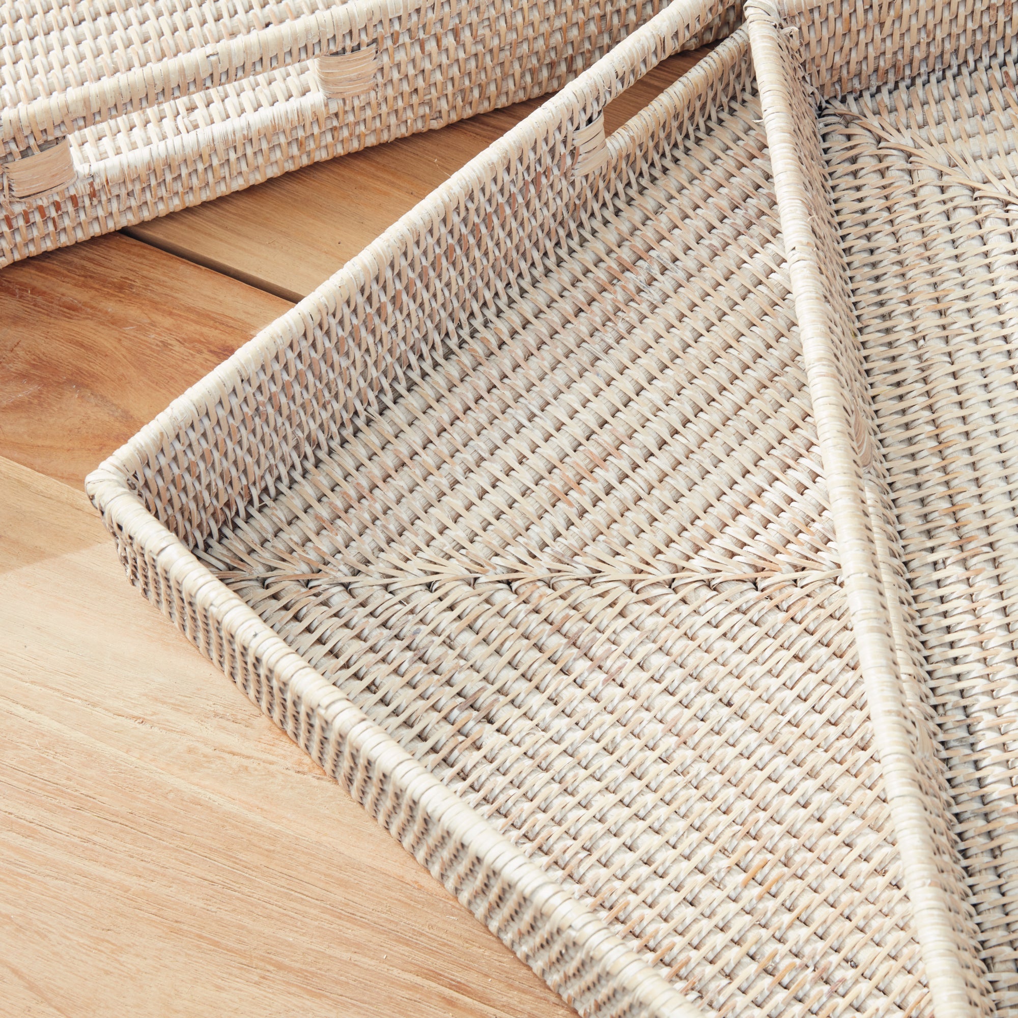 Burma Rattan Ottoman Trays, Set of 3- Whitewash