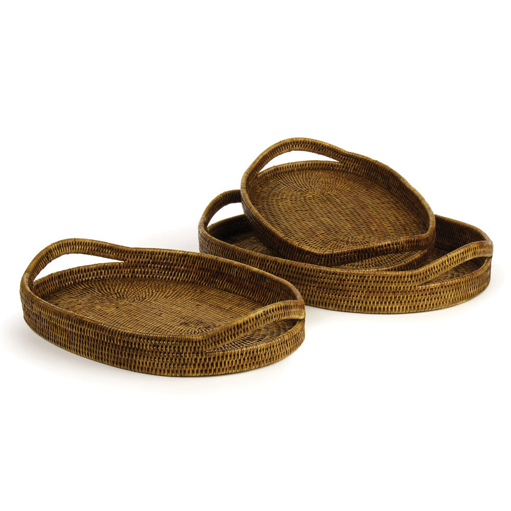 Burma Rattan Oval Serving Trays, Set of 3- Warm Brown