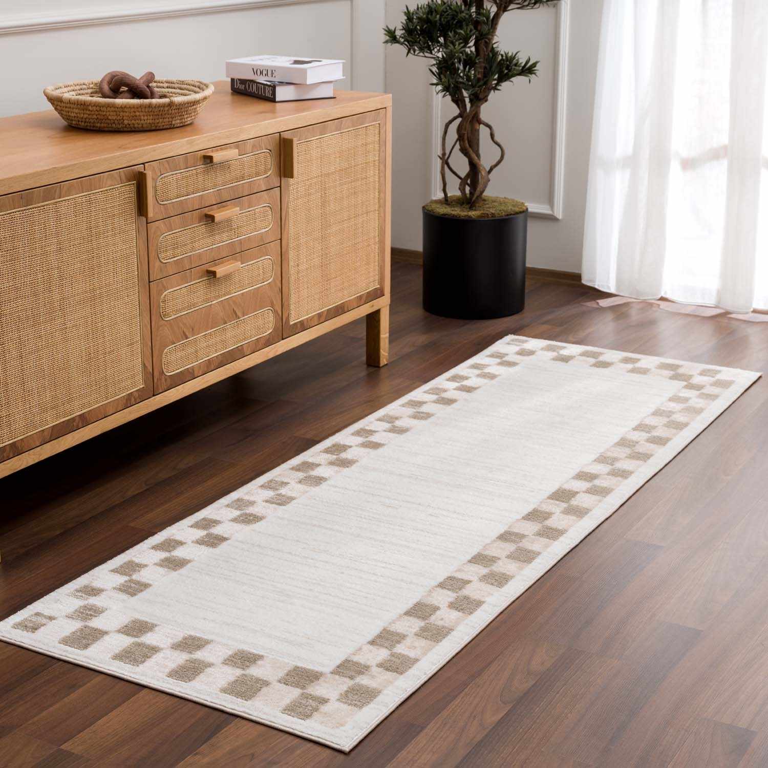 Azrika Beige Checkered Washable Rug - Clearance