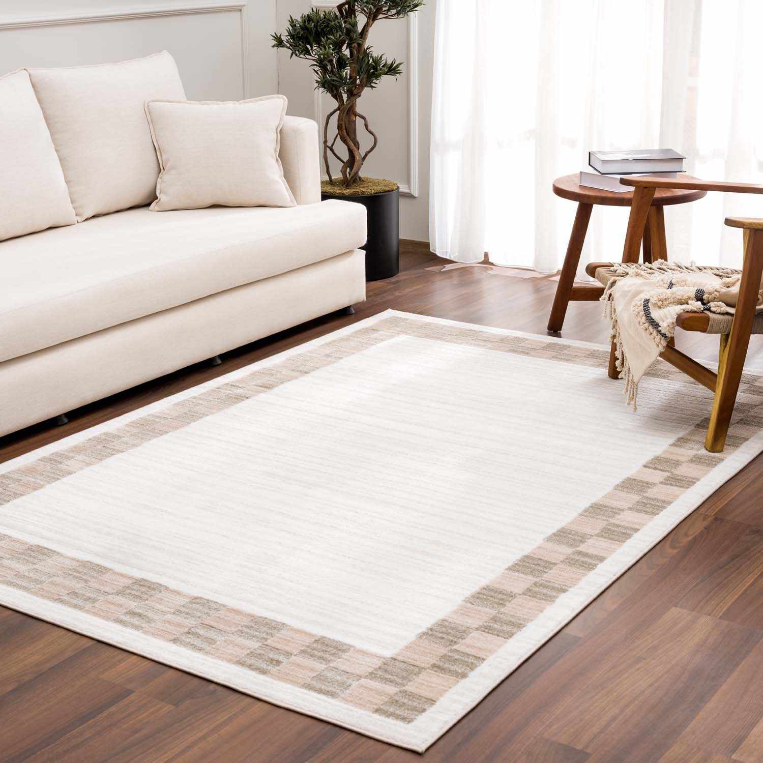 Azrika Beige Checkered Washable Rug - Clearance