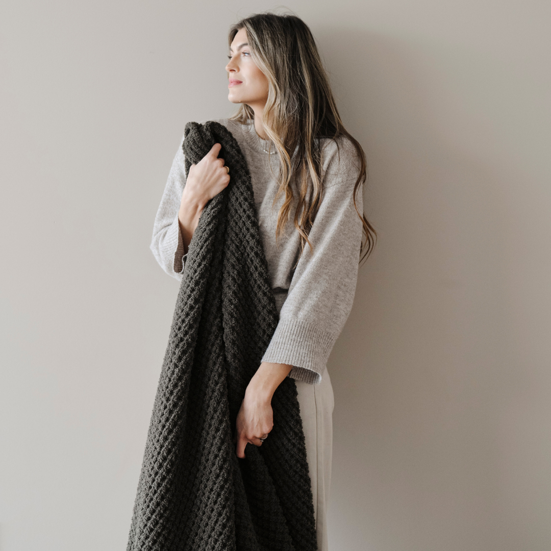 WAFFLE KNIT THROW BLANKETS