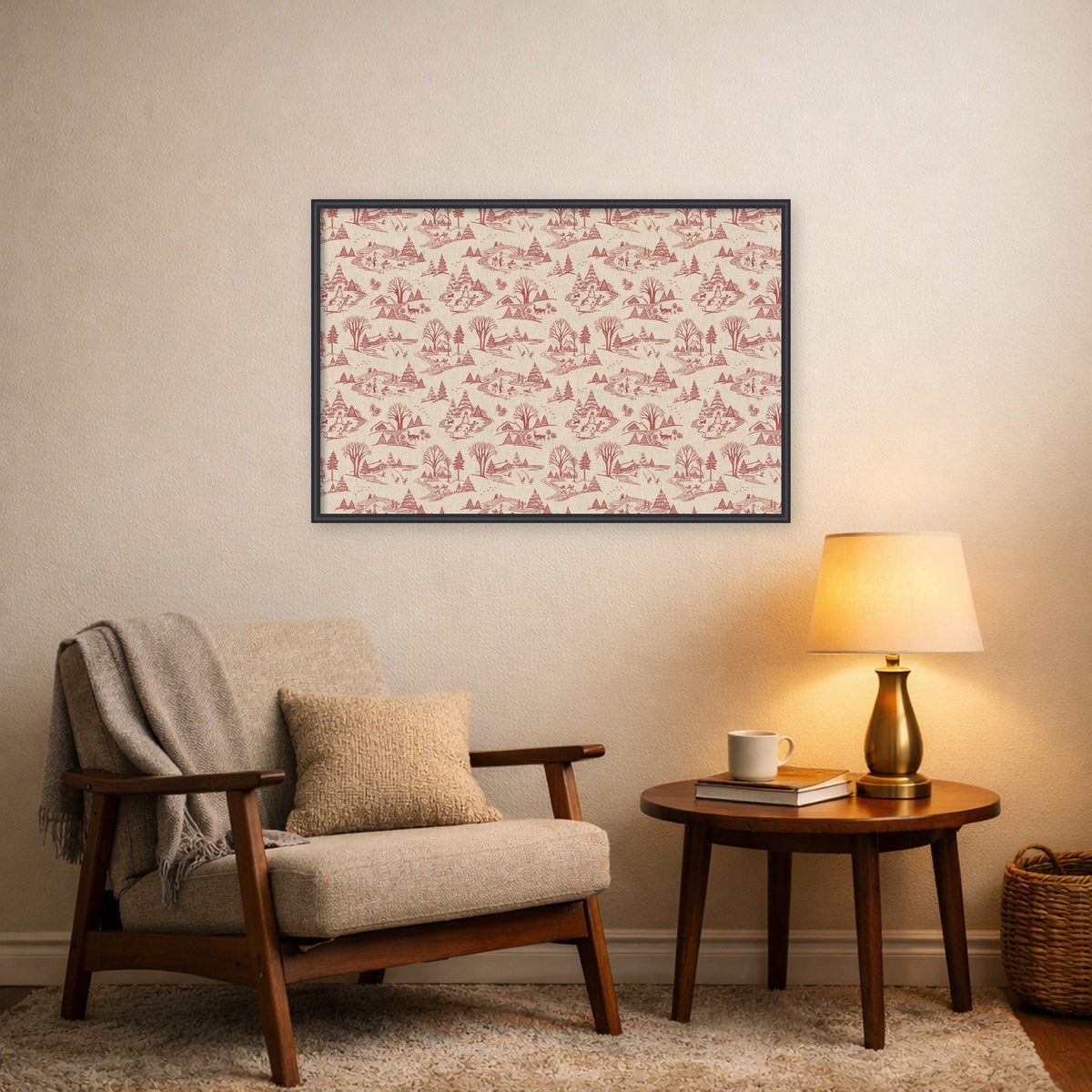 Kate and Laurel Framed Fabric Pinboard Wonderland Red Toile