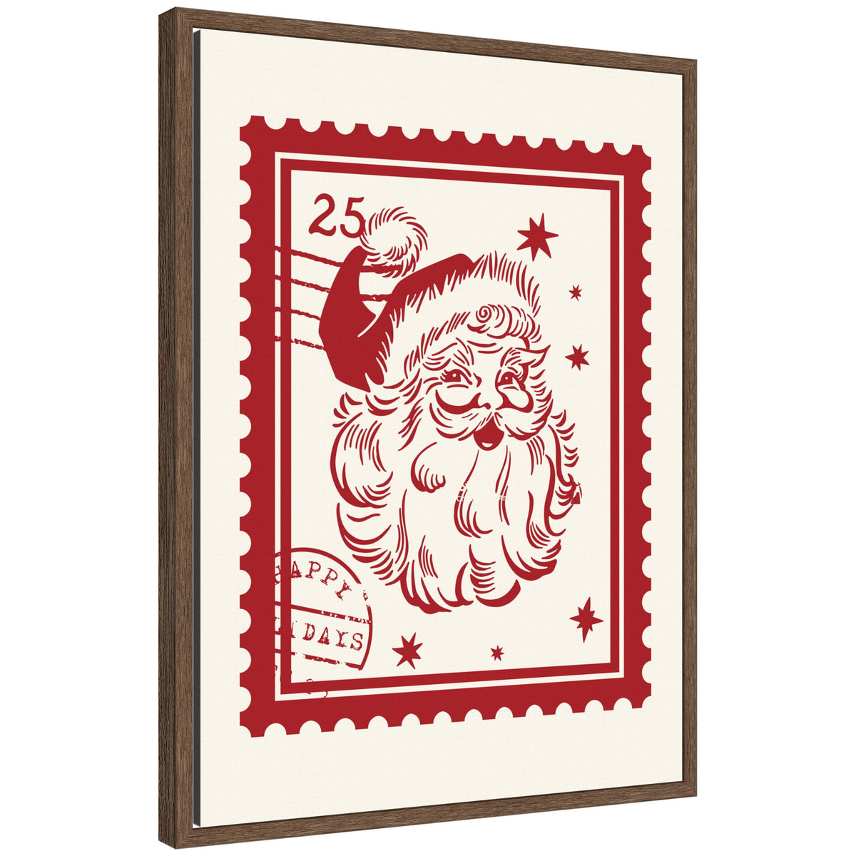 Retro Santa Christmas Stamp by Lucky Guava Framed Canvas Wall Art Print