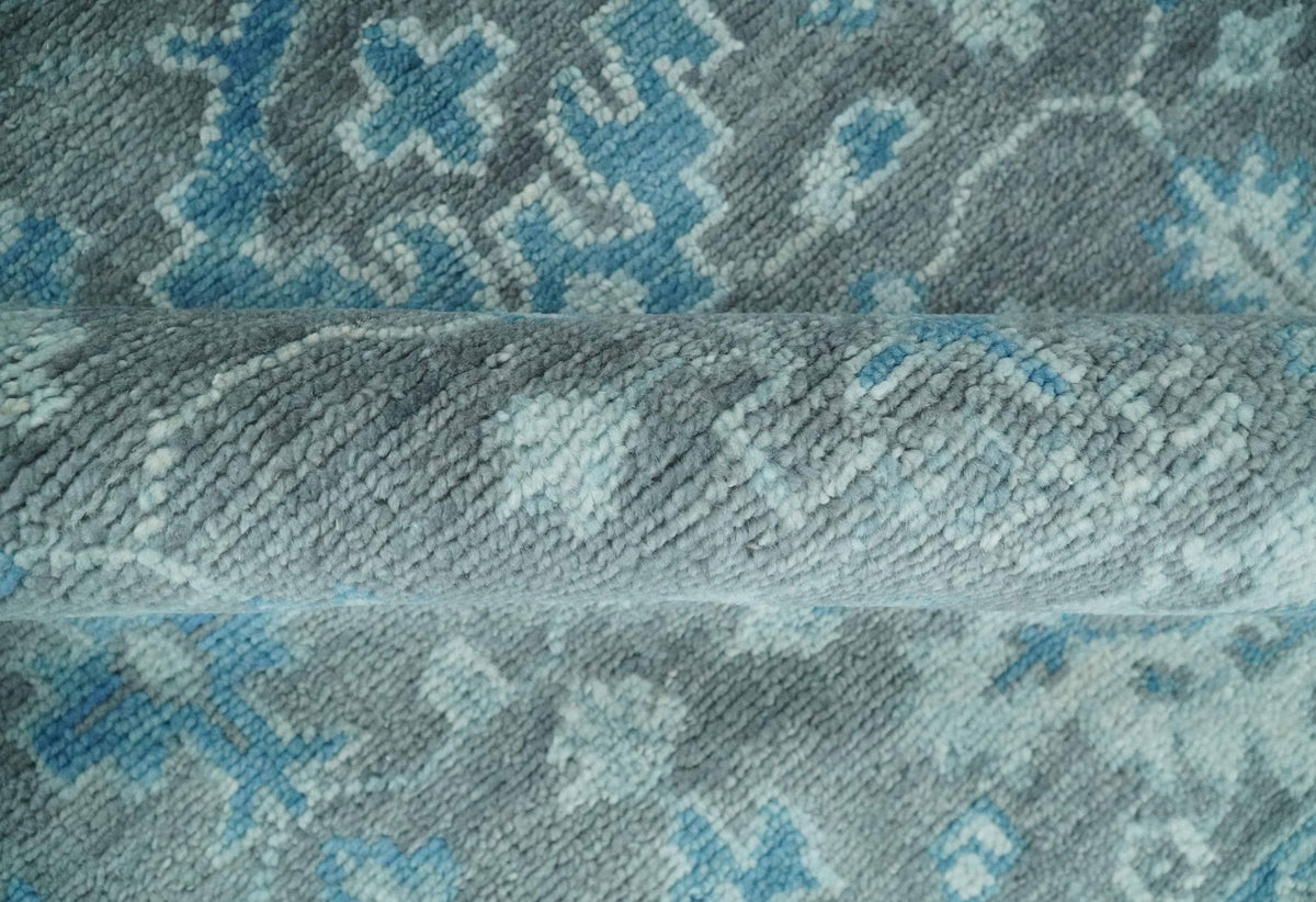 Antique Turkish Gray and Blue Hand Knotted 8x10 Wool Area Rug