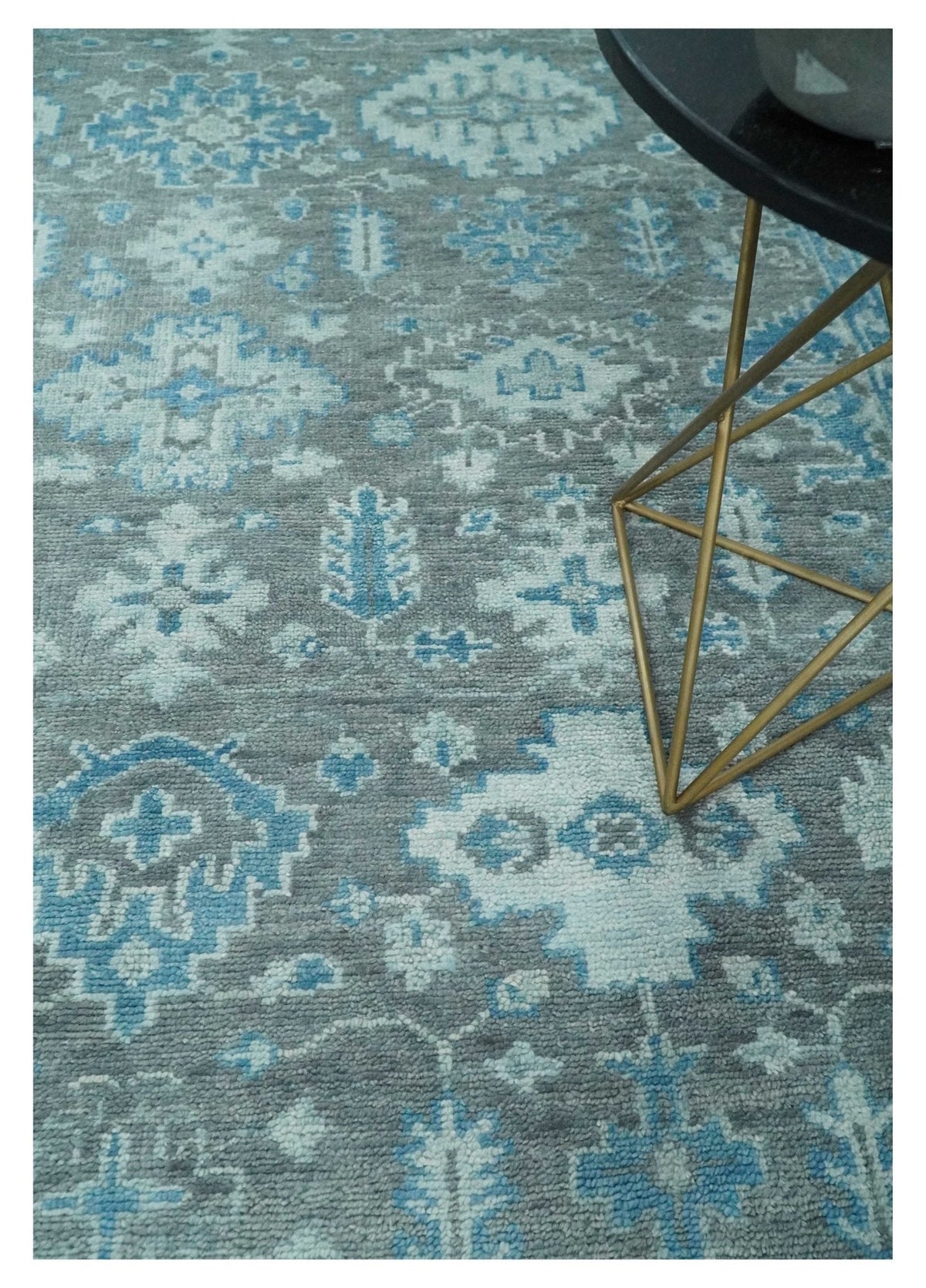 Antique Turkish Gray and Blue Hand Knotted 8x10 Wool Area Rug