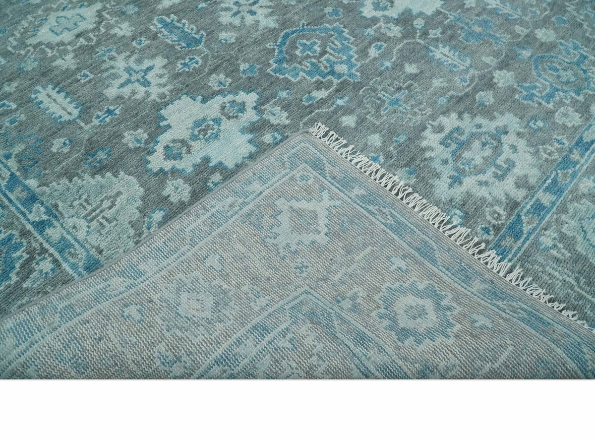 Antique Turkish Gray and Blue Hand Knotted 8x10 Wool Area Rug