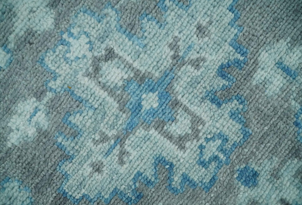 Antique Turkish Gray and Blue Hand Knotted 8x10 Wool Area Rug