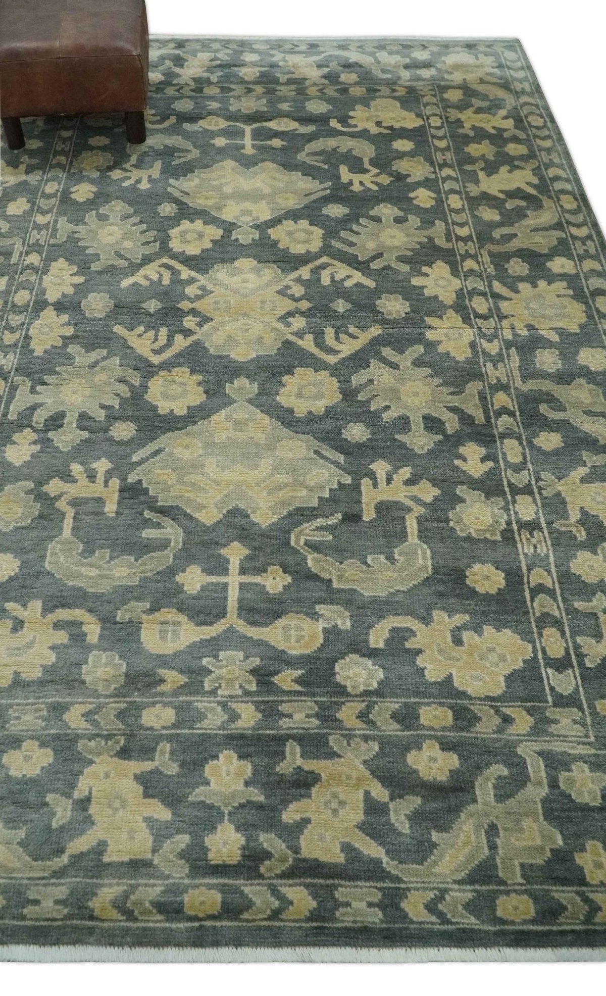 Antique Style 6x9 Hand Knotted Beige and Charcoal Traditional Wool Rug | N35669