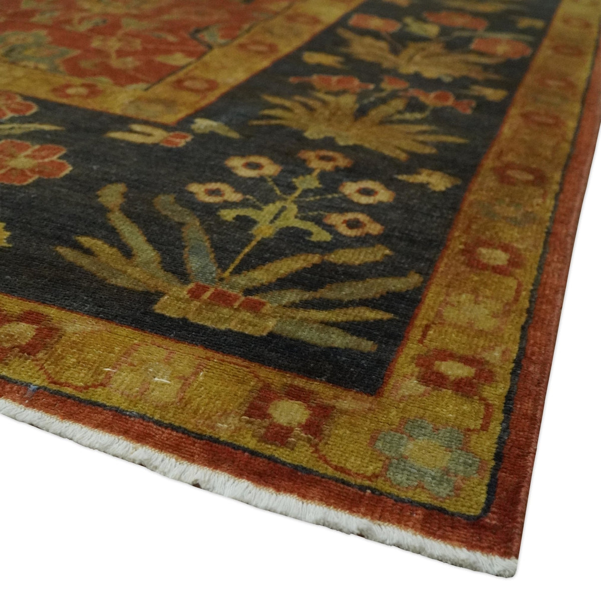 Antique Style 8x10 Rust, Black and Gold Hand Knotted Traditional Turkish Serapi Wool Area Rug