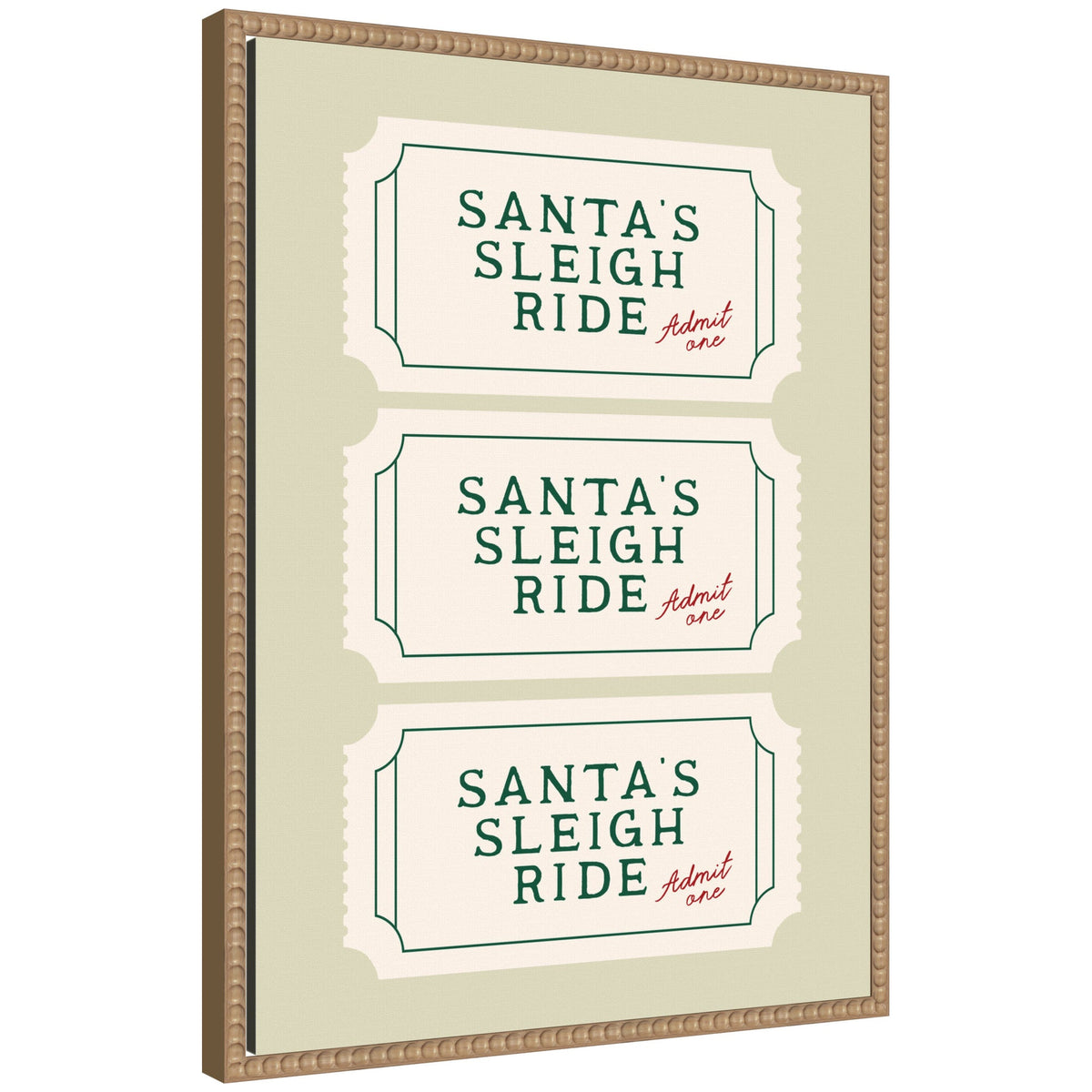 Santa Sleigh Ride Retro Ticket by Lucky Guava Framed Canvas Wall Art Print