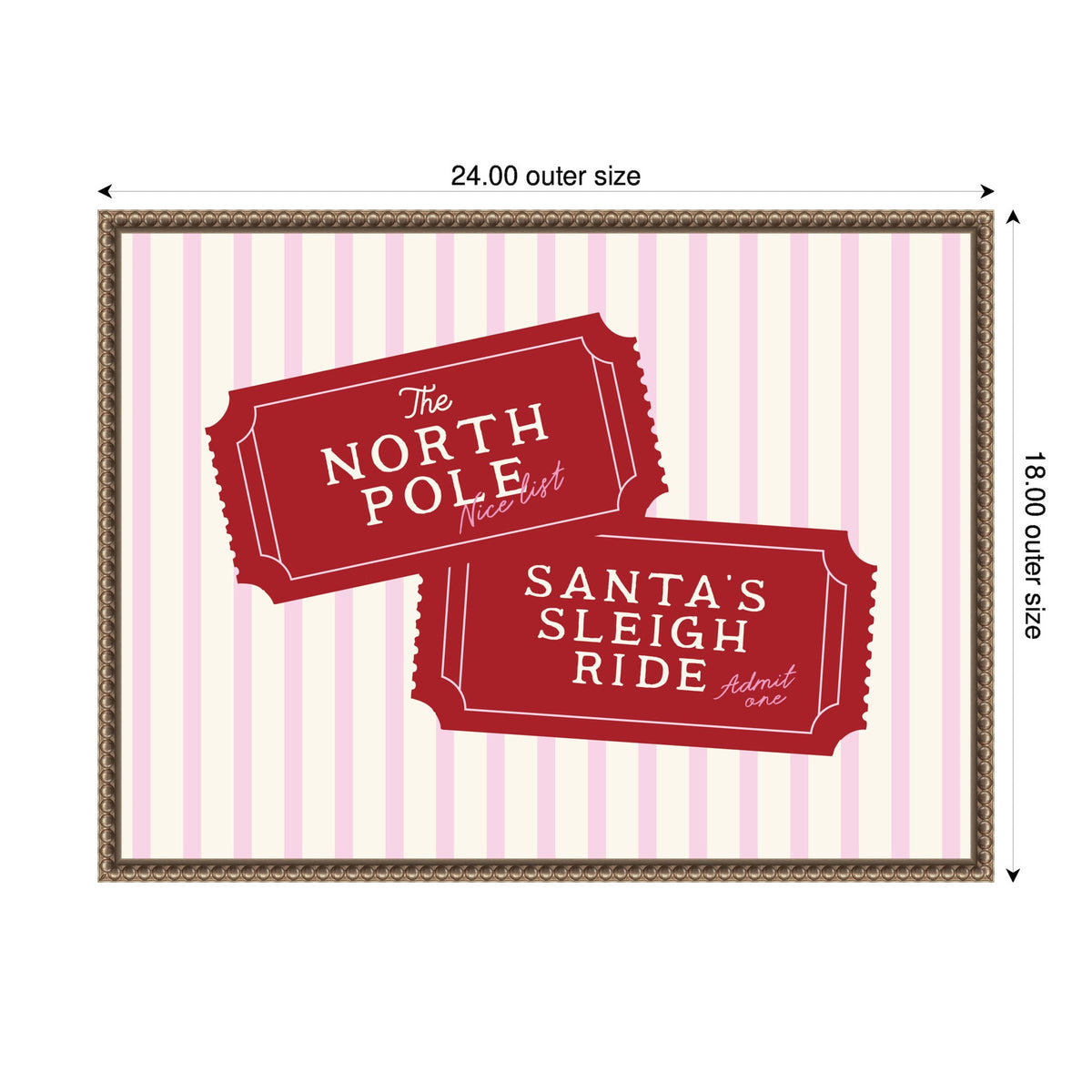 Pink North Pole Sleigh Ticket by Lucky Guava Framed Canvas Wall Art Print